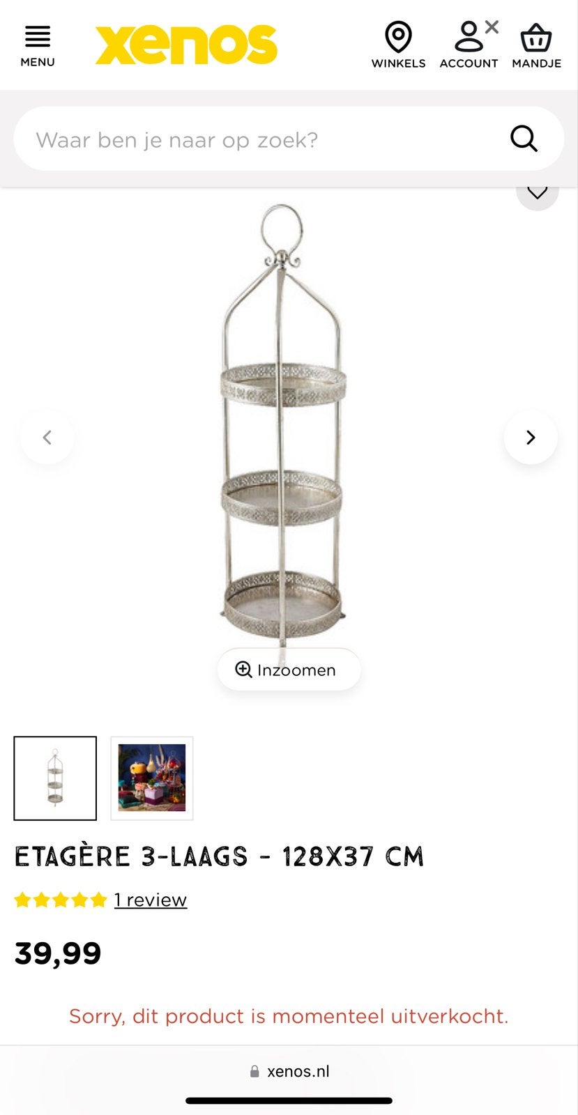 Zilverkleurige 3-laags etagère - 128x37 cm, Ophalen, Zo goed als nieuw, Etagère, Metaal