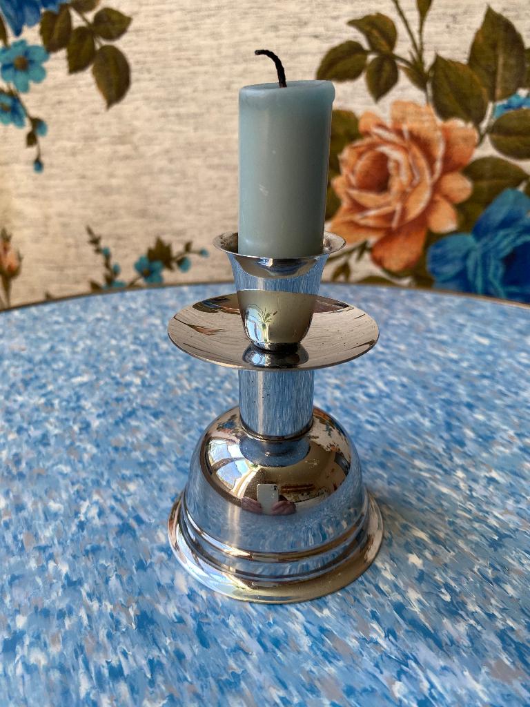 Art Deco stijl kandelaar, verchroomd, voor 1 kaars, fifties, Ophalen of Verzenden, Overige materialen