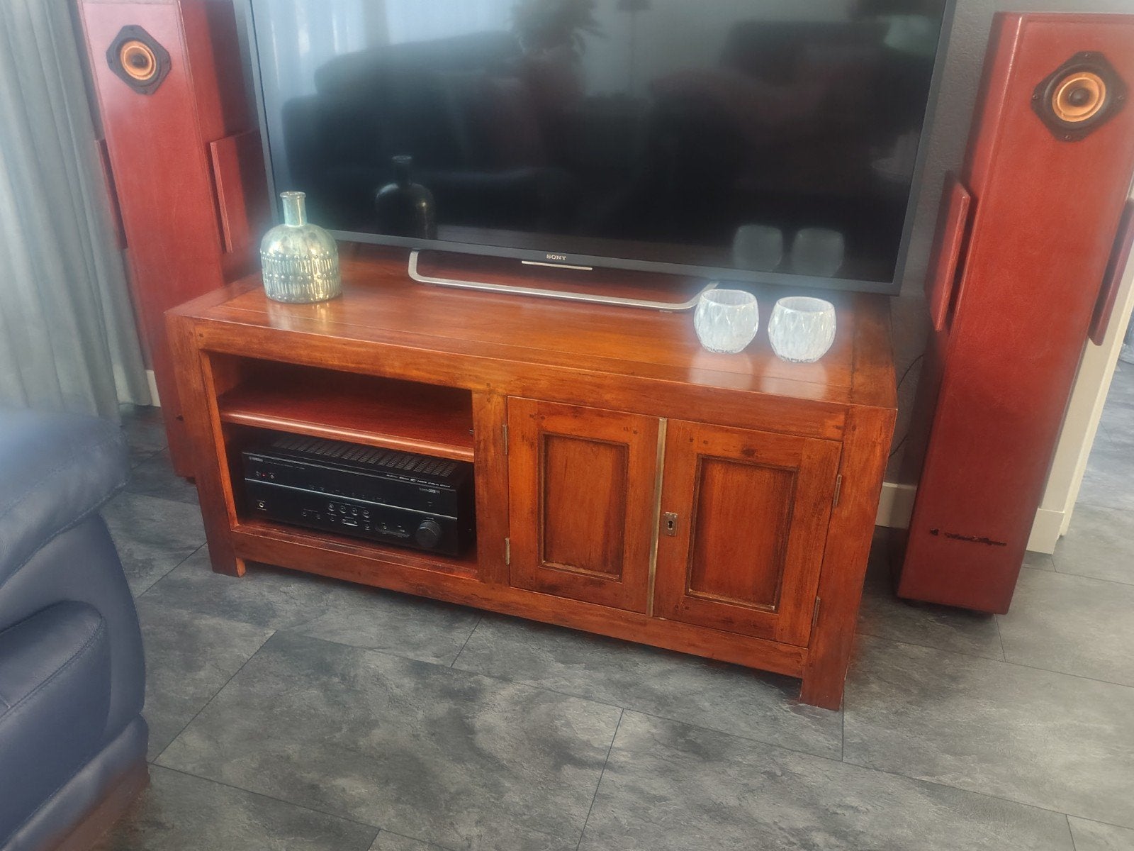 Donker kersen tv meubel, Ophalen, Gebruikt, 100 tot 150 cm, Minder dan 100 cm