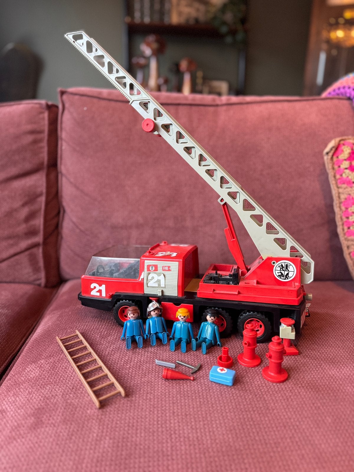 Vintage Playmobil set Brandweerauto - 3525, Gebruikt, Complete set, Voertuig, Ophalen of Verzenden