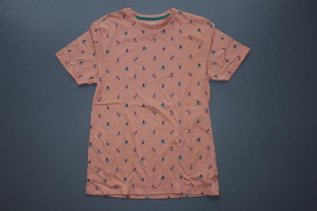 maat S T-shirt t shirt zalmkleur oranje + surfboards afb, Ophalen of Verzenden, Zo goed als nieuw, Maat 46 (S) of kleiner, Oranje