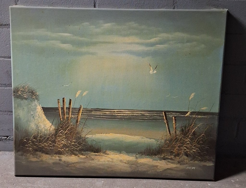 Olieverfschilderij Zeegezicht / Duinen - Gesigneerd Arens, Doek, Oud hollands, Ophalen of Verzenden, Landschap