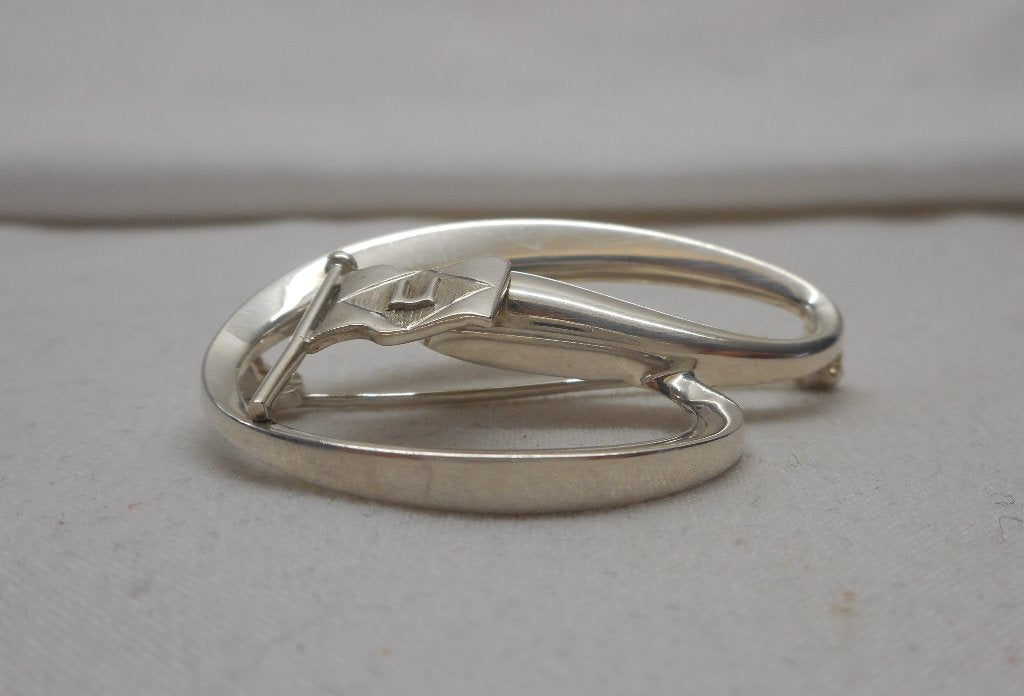 Zilveren modernist broche Andreas Daub Pforzheim nr.1104, Sieraden, Tassen en Uiterlijk, 4 tot 7 cm, Verzenden, Zo goed als nieuw