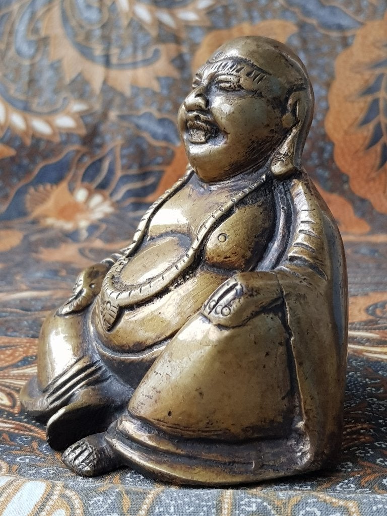 Mooi zwaar antiek Chinees brons beeldje van Boeddha 9,7 cm., Antiek en Kunst, Handgemaakt, Ophalen of Verzenden, China, Brons
