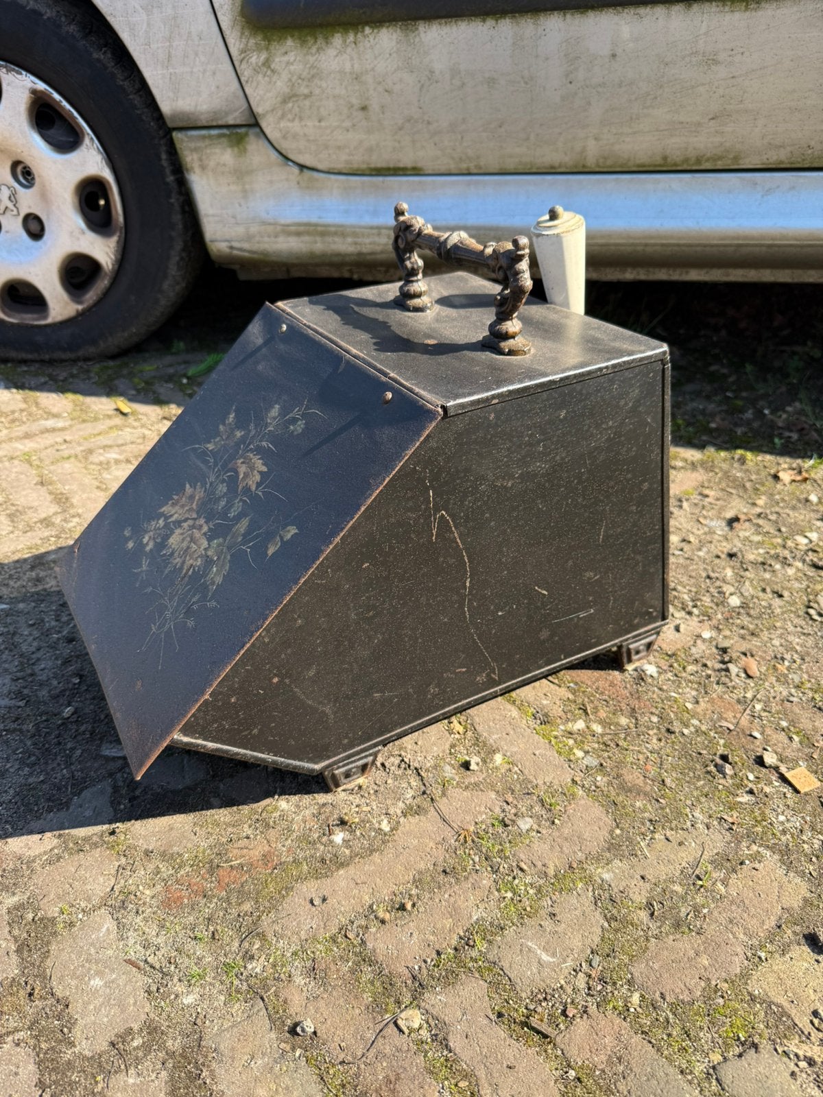 Antieke beschilderde kolenkit/kolenbak incl schepje, Antiek en Kunst, Ophalen