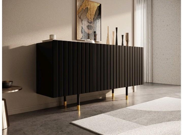 Hotel Chic Dressoir Zwart Geribbeld met Goud, Huis en Inrichting, Kasten | Dressoirs, Ophalen, Met deur(en), 150 tot 200 cm, Zo goed als nieuw