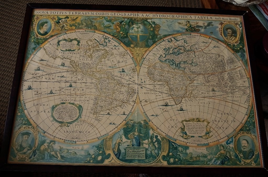 Vintage reproductie wereldkaart lijst Nova totius terrarum, Ophalen of Verzenden