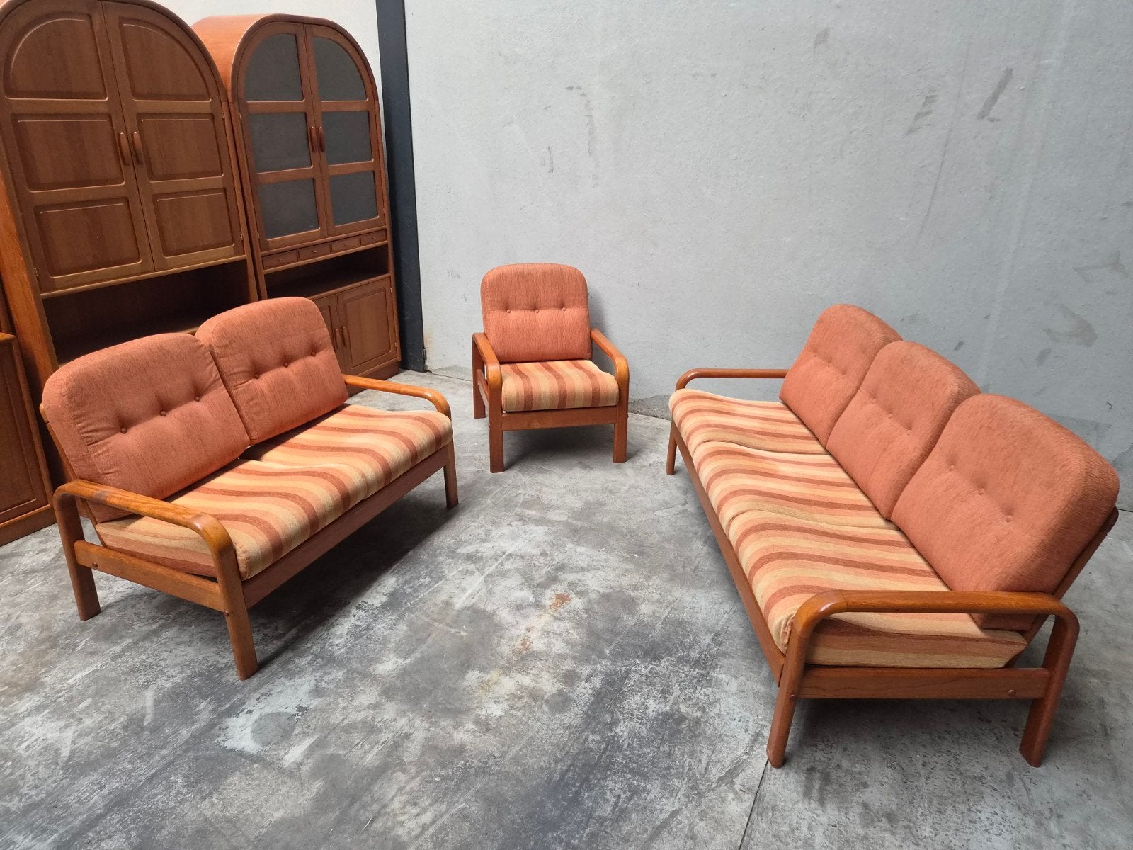 Vintage Deens teak set 3-2-1 in de stijl van Holstebro, Ophalen, Hout, Gebruikt, Geen