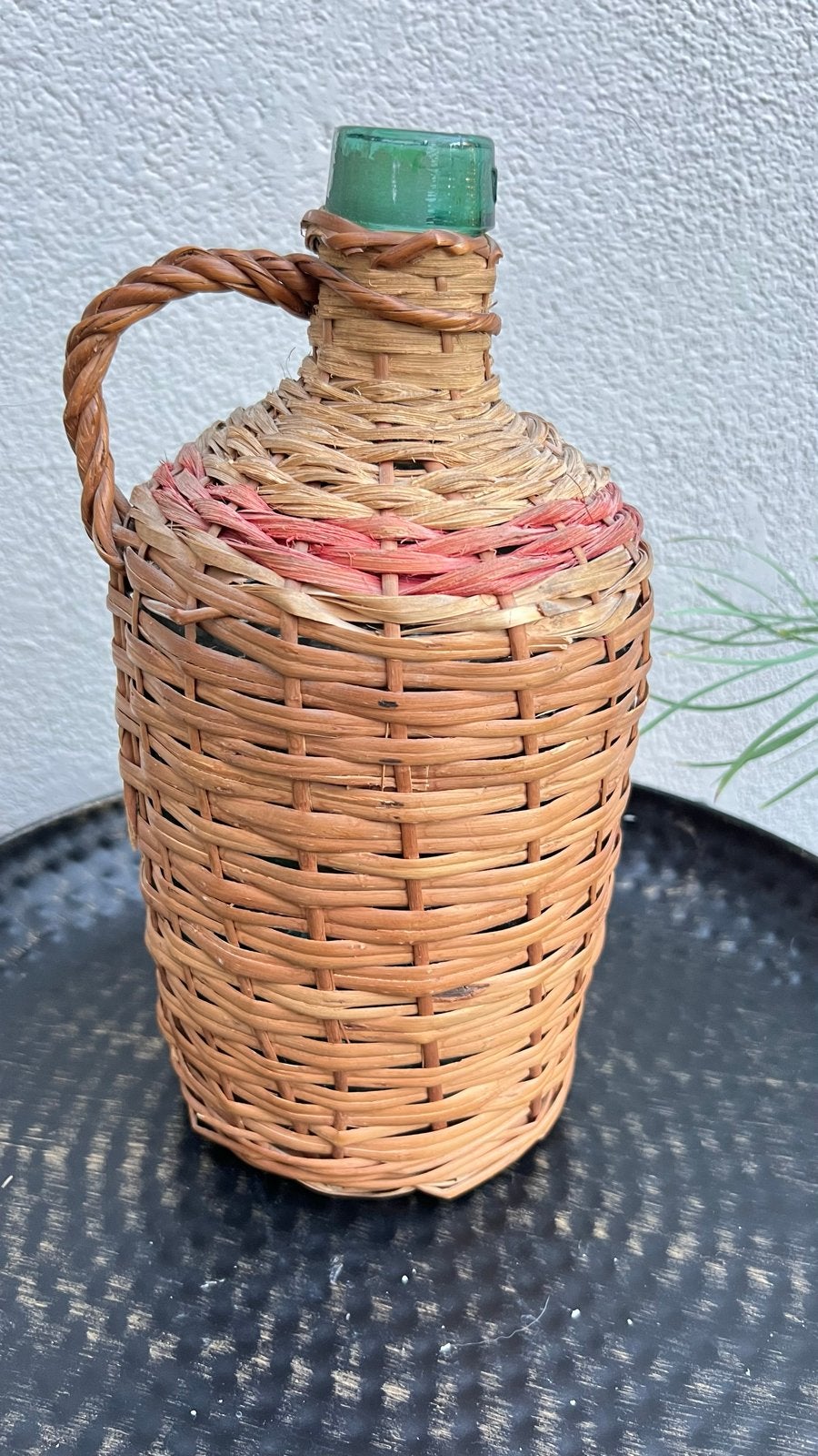 Vintage rieten fles met handvat, Ophalen of Verzenden