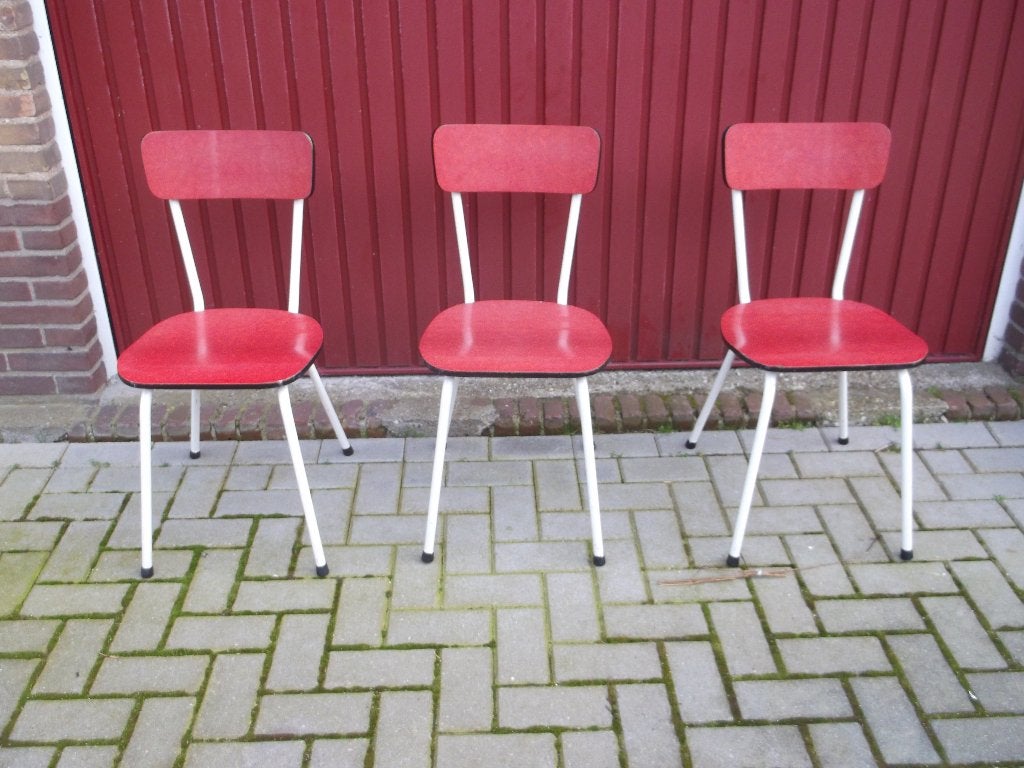 Drie vintage formica keukenstoelen (70er jaren), Ophalen, Gebruikt, Drie, Hout