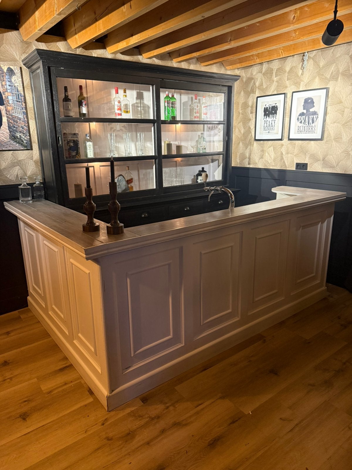 Landelijke hoekbar bar set wit zwart chique man cave cafe, Ophalen of Verzenden, Gebruikt