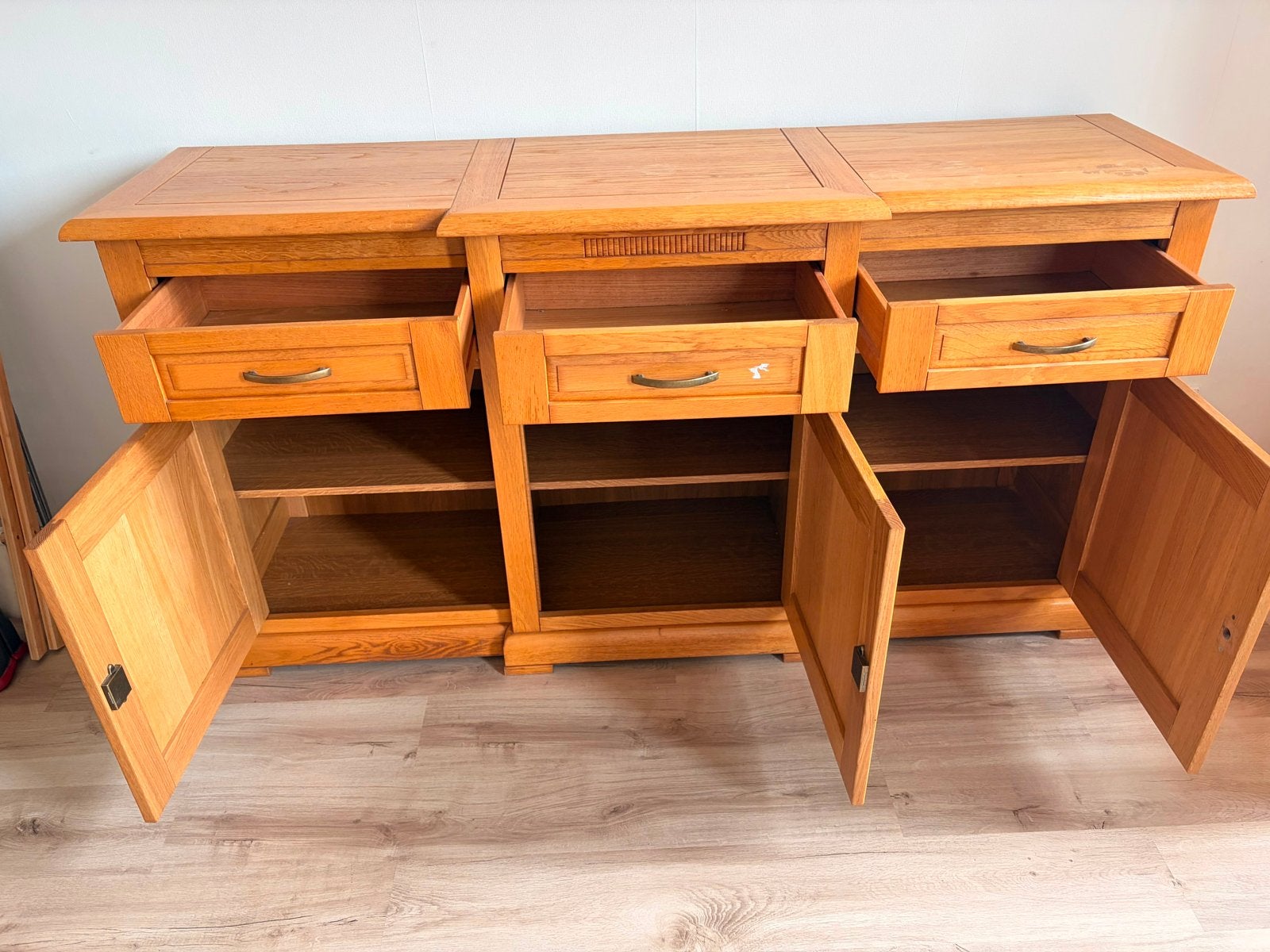 Eikenhouten dressoir met lades en deuren, Ophalen, Gebruikt, 150 tot 200 cm, Eikenhout