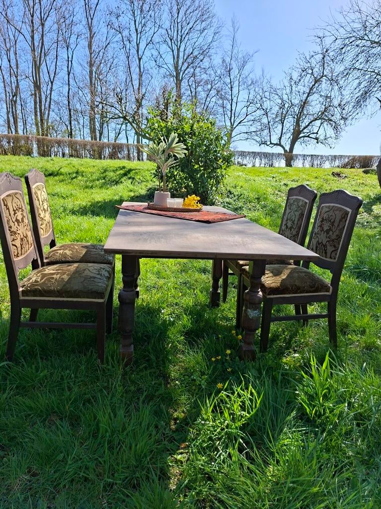 Antieke tafel met 4 stoelen, Antiek en Kunst, Antiek | Meubels | Tafels, Ophalen