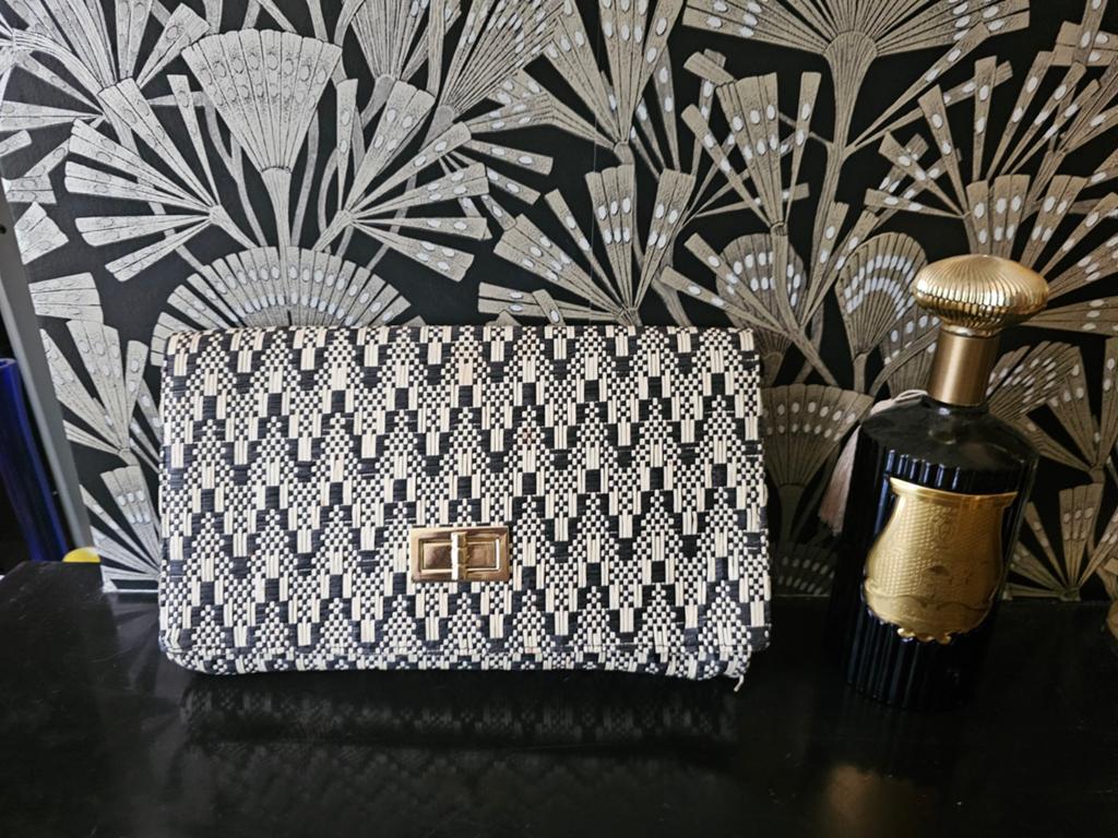 Stijlvolle zwart-witte stro/rieten clutch / avondtasje, Ophalen of Verzenden
