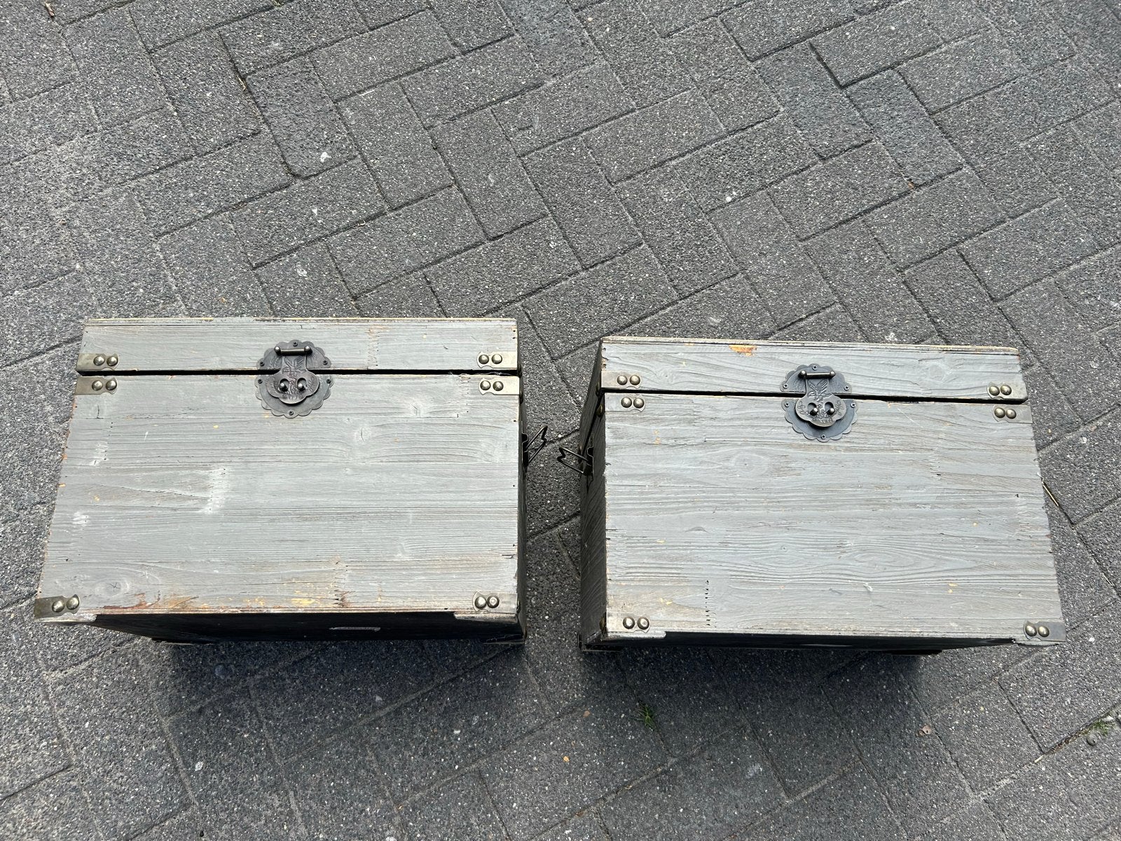 Set van 2 houten kistjes - Grijs geverfd, Ophalen, Minder dan 50 cm, Gebruikt, 5 – 50