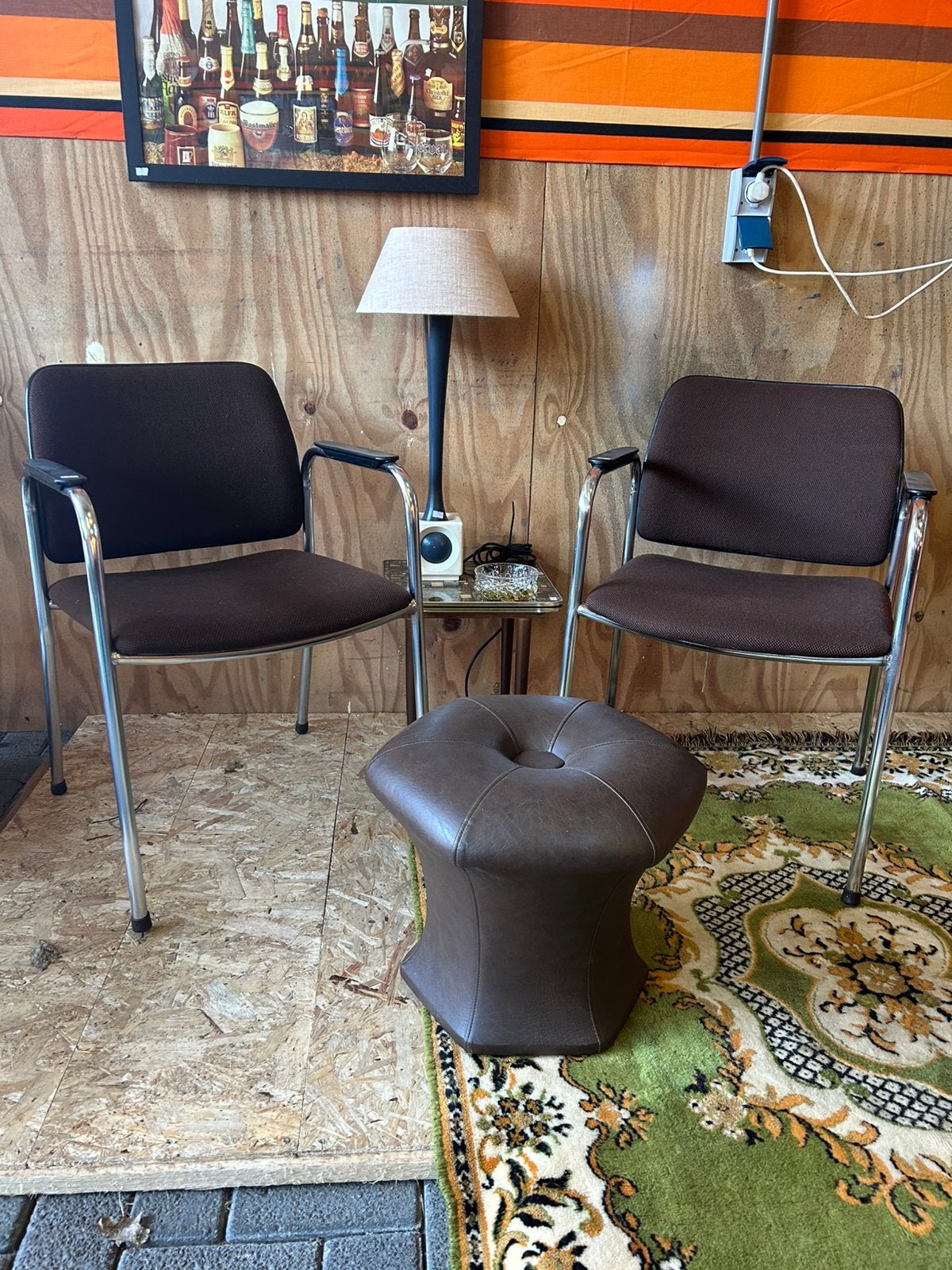 2 vintage jaren 70 buisframe stoelen, chrome bruin, Ophalen, Twee, Bruin, Vintage