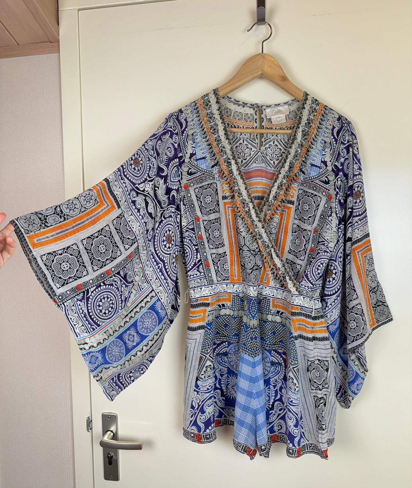 CAMILLA 100% Silk Zijde Jumpsuit Kimono Ikat Sequin Beads M, Kleding | Dames, Jumpsuits, Zo goed als nieuw, Maat 38/40 (M), Meerkleurig