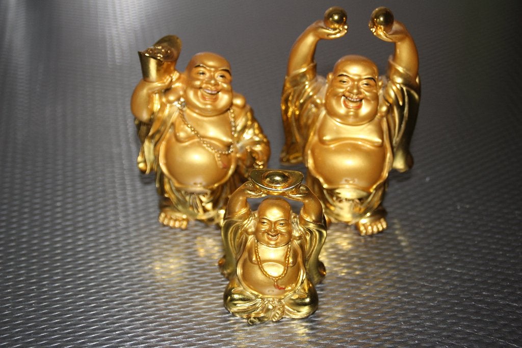 chinese buddha's goudkleurig 3x, Ophalen of Verzenden, Gebruikt, Religie