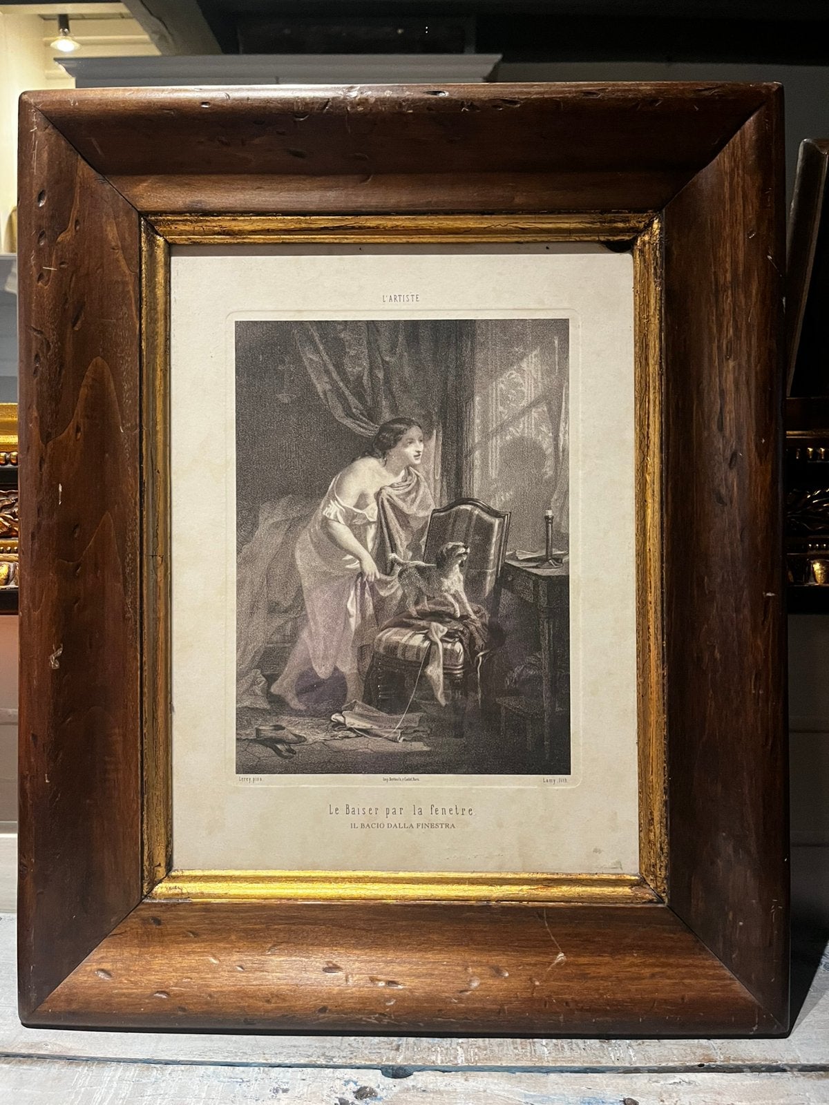 vintage/antieke Italiaanse decoratieve prenten houten lijst, Antiek en Kunst, Ophalen