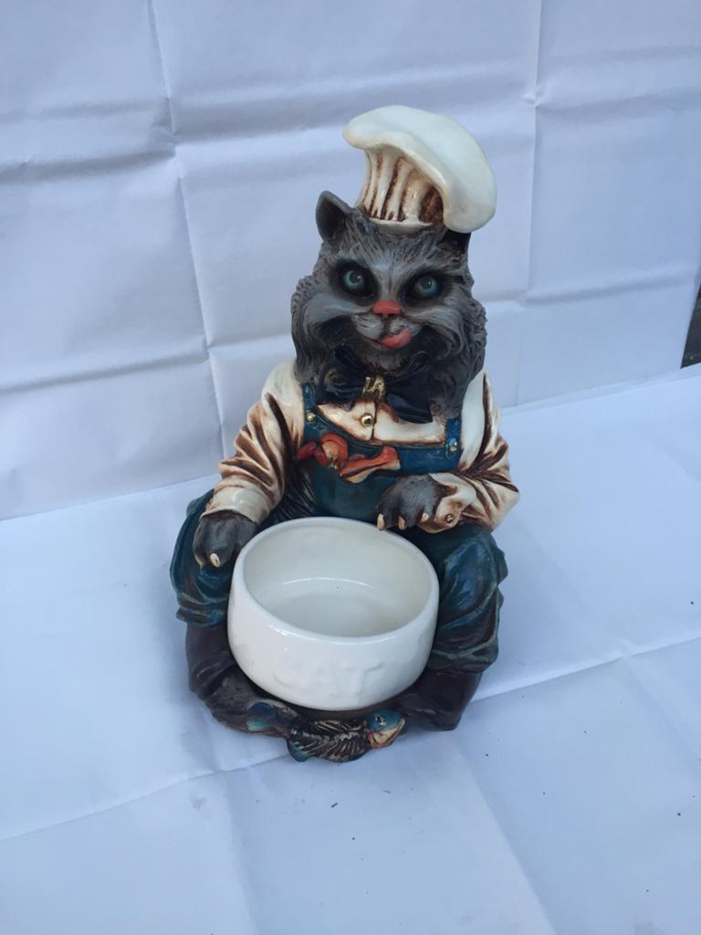 Polyester beeld kat als kok met voerbak, Ophalen of Verzenden, Zo goed als nieuw
