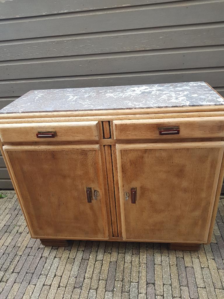 Amsterdamse school Art deco ca1930 eiken kast marmer blad, Ophalen