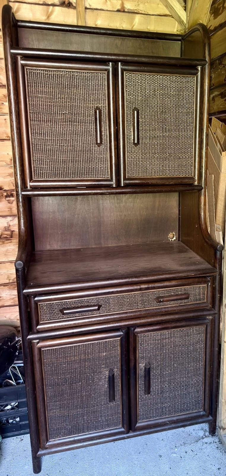 Vintage rotan kast met rieten deuren, Huis en Inrichting, Ophalen, Gebruikt, 50 tot 100 cm, Met lade(s)