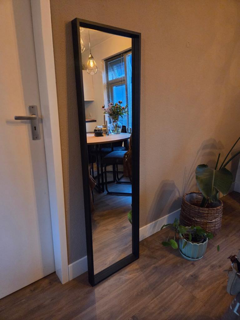 Spiegel met zwarte lijst 150 cm x 40 cm, Huis en Inrichting, Woonaccessoires | Spiegels, Ophalen, Minder dan 50 cm, Zo goed als nieuw