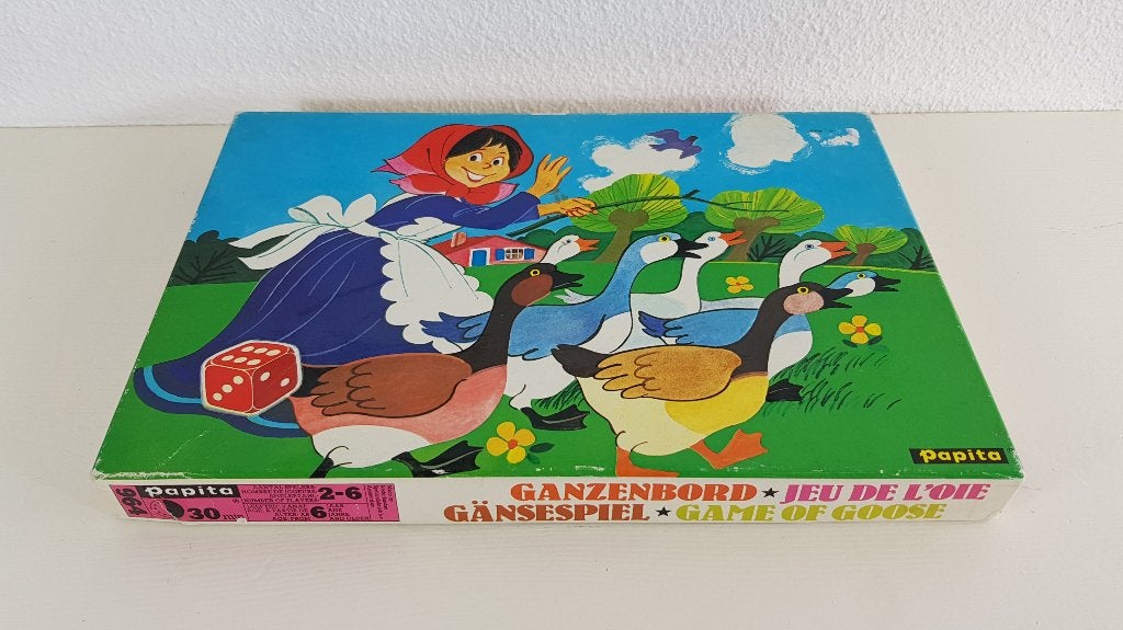 Ganzenbord, vintage spel van Papita. 6A6, Tweedehands verkoop, Tweedehands verkoop, Gebruikt, Ophalen of Verzenden