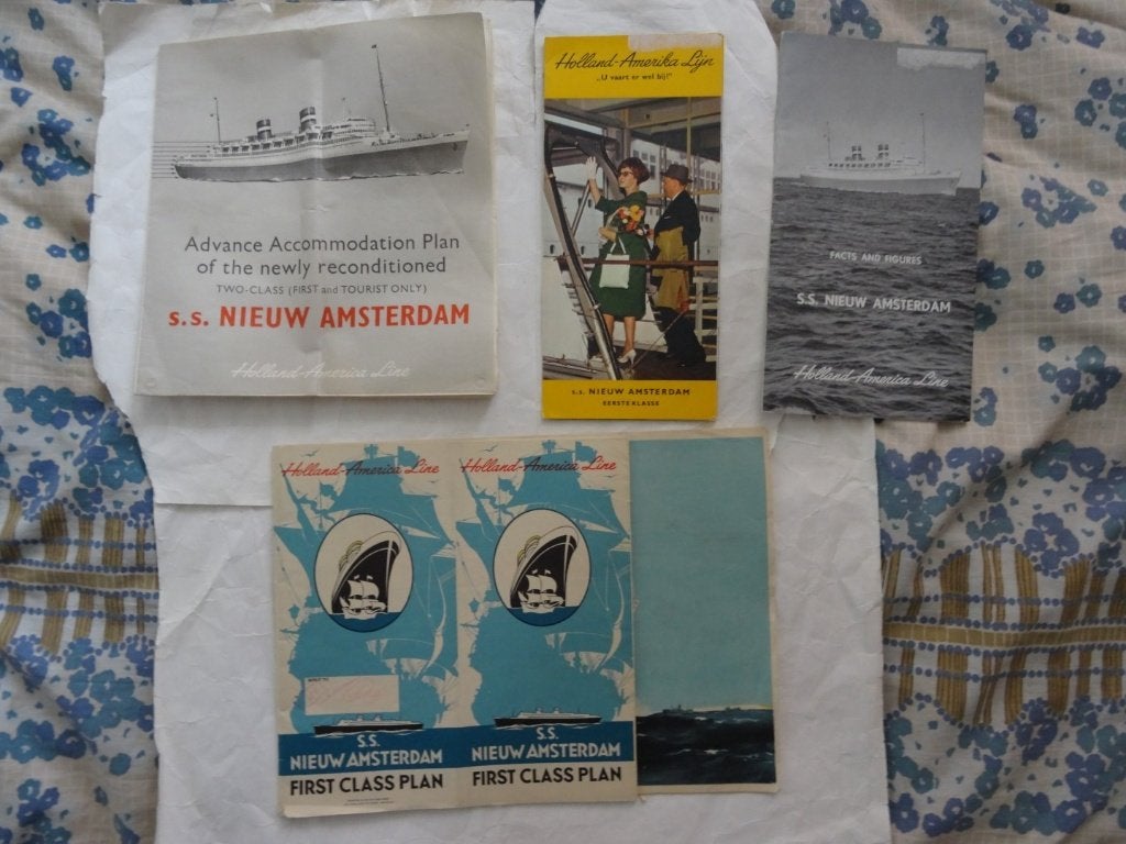 4 oude brochures Holland Amerka Lijn  Nieuw Amsterdam 60-jr., Ophalen, Gebruikt, Overige typen