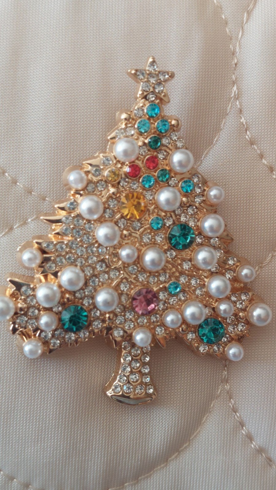Kerstboom Broche met Parels en Strass - 6cm, Overige materialen, 4 tot 7 cm, Met parel, Nieuw