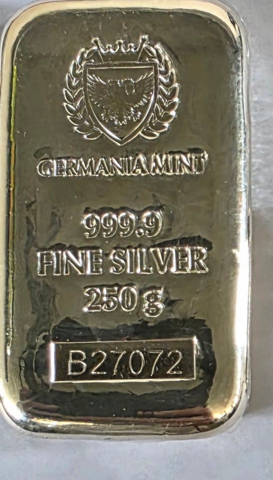 Germania Mint 250g Zilverbaar 999.9 Fijn Zilver, Ophalen of Verzenden, Zilver