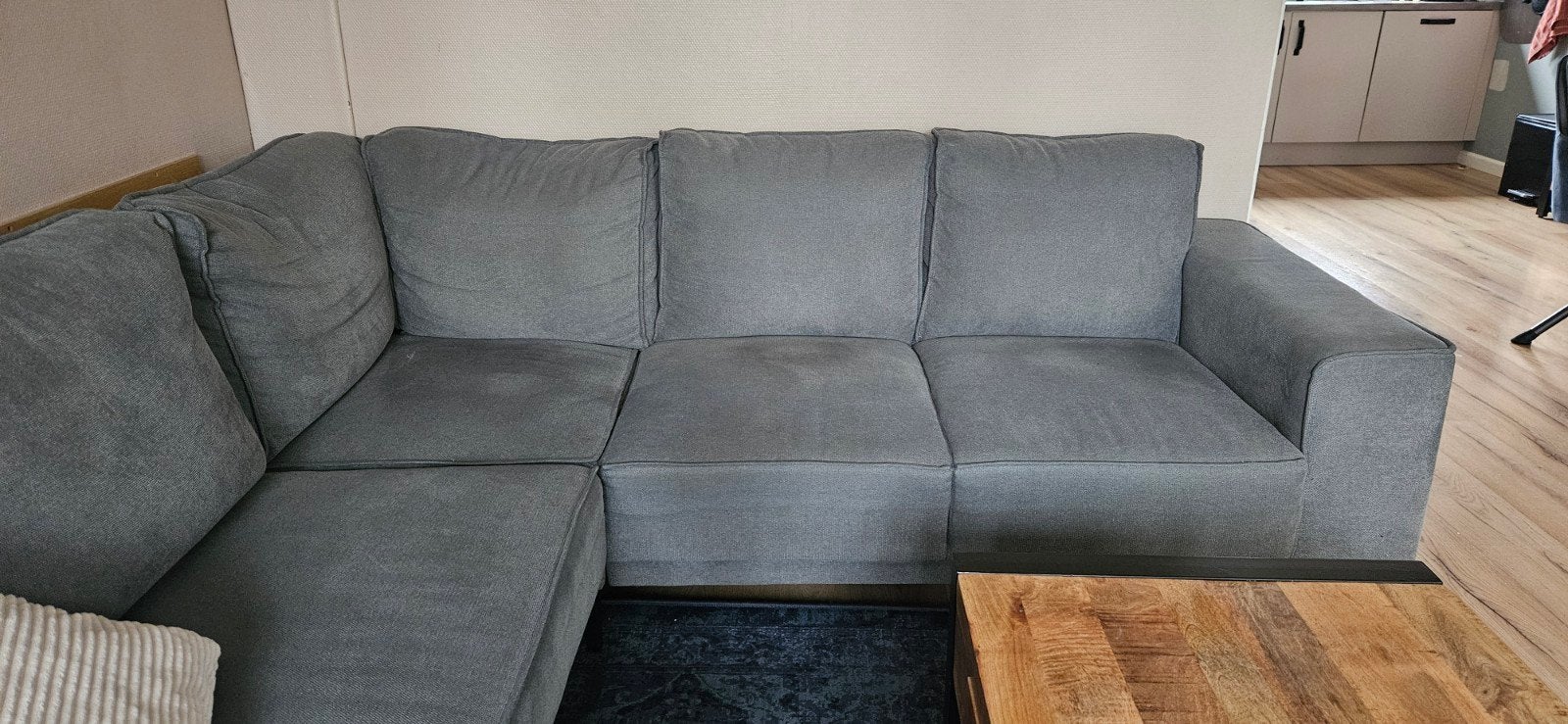 Comfortabele turquoise hoekbank - gebruikt, Ophalen, 250 tot 300 cm, Gebruikt, 100 tot 125 cm