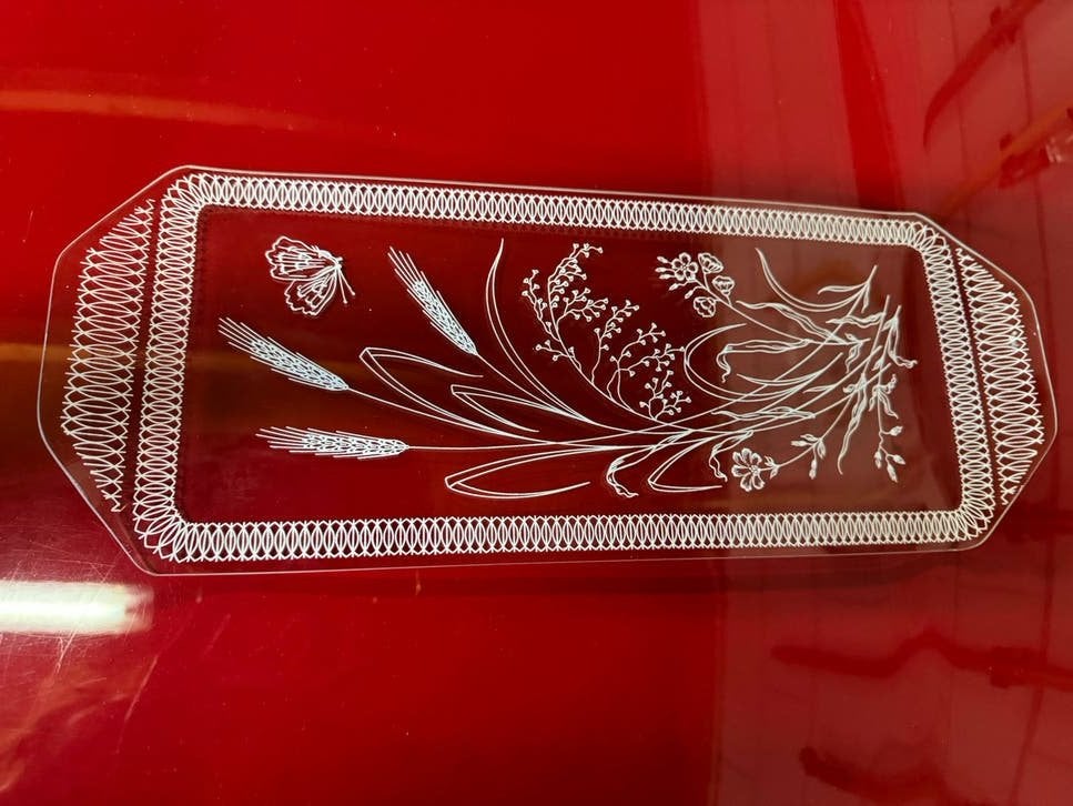 Vintage Glazen  cake schaal met Graanmotief, Ophalen of Verzenden