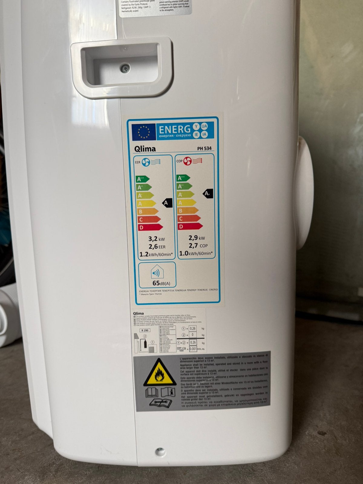 Mobiele airco - Qlima PH534, Witgoed en Apparatuur, Ophalen, Koelen en Ontvochtigen, 3 snelheden of meer, Zo goed als nieuw