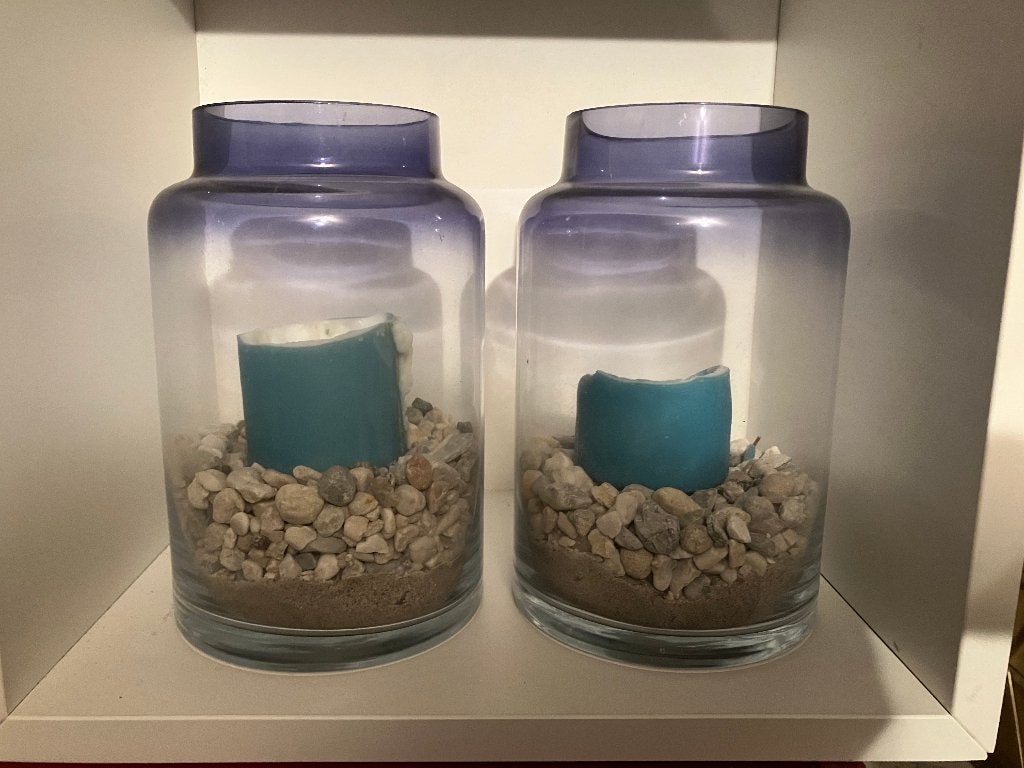 2 glazen vazen vaas blauw windlichten blauw rookglas, Windlicht, Blauw, IKEA, Ophalen of Verzenden