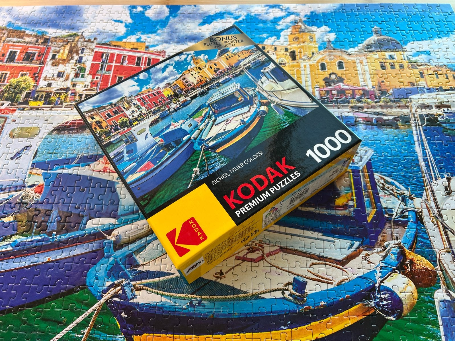 Kodak Premium Puzzel 1000 stukjes - kleurrijk Procida eiland, Ophalen of Verzenden, 500 t/m 1500 stukjes, Zo goed als nieuw, Legpuzzel