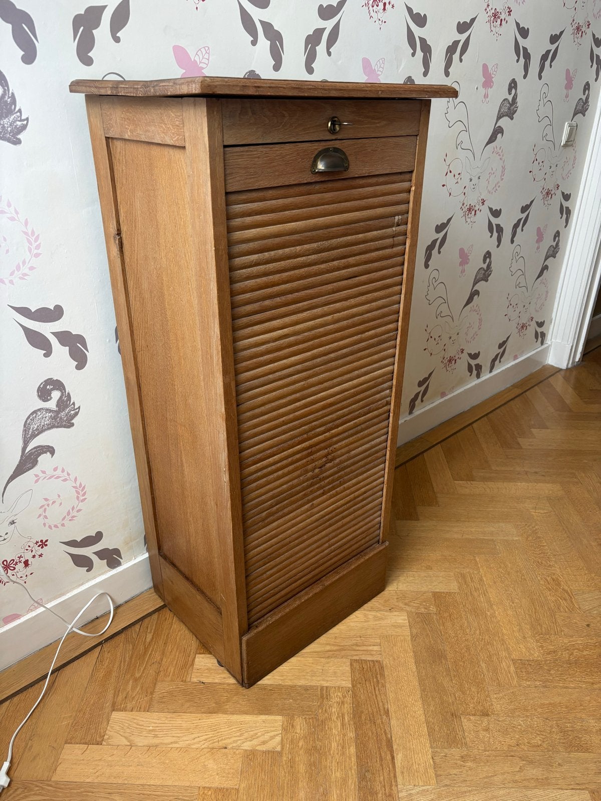 Vintage eikenhouten rolluikkast met lade, Ophalen of Verzenden