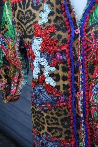 Jurk groen/rood/bruin Antica santoria Giacomo cinque mt S Va, Kleding | Dames, Ophalen of Verzenden, Zo goed als nieuw, Antica Sartoria