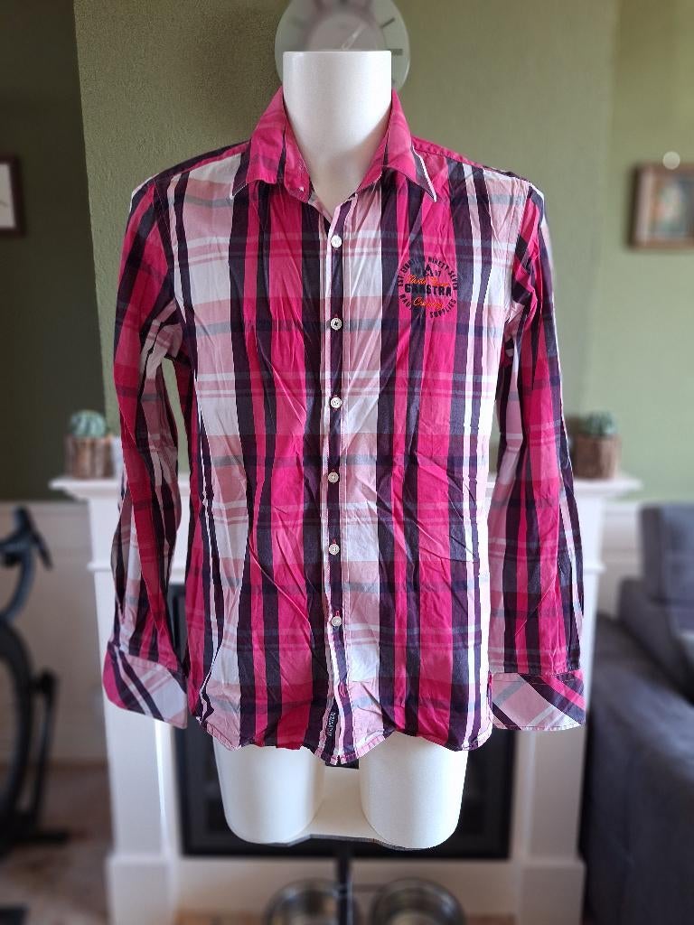Gaastra overhemd roze zwart wit geblokt L, Gaastra, Ophalen of Verzenden, Zo goed als nieuw, Halswijdte 41/42 (L)