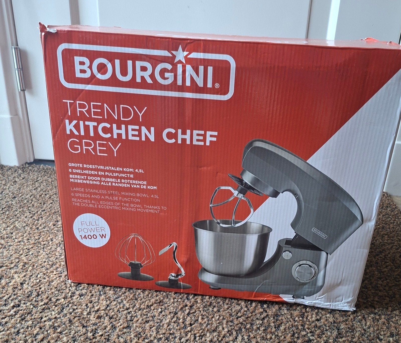 BOURGINI Trendy Kitchen Chef Grey 1400W Keukenmachine, 4 liter of meer, Nieuw, 3 snelheden of meer, Ophalen of Verzenden