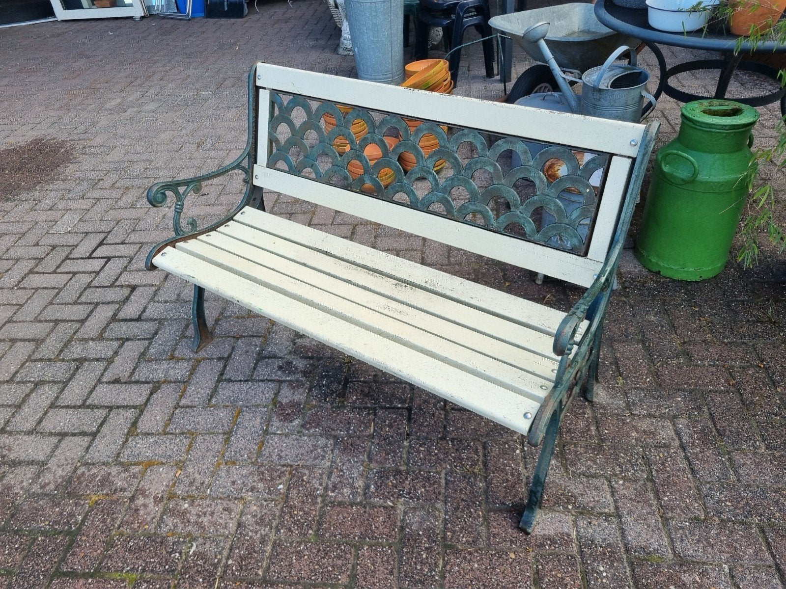 Vintage Tuinbankje - Hout en Metaal, Ophalen, Gebruikt, Hout