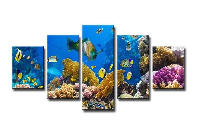 5 Luik Canvas Schilderij * Vissen Aquarium 80x160cm Nieuw, Ophalen of Verzenden