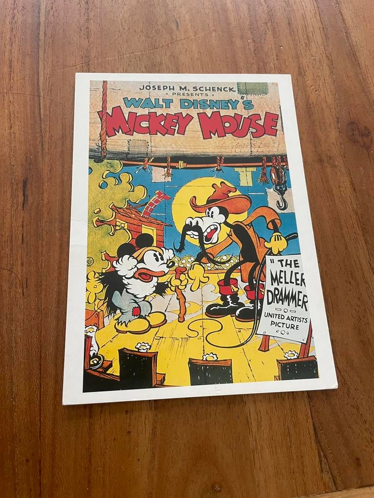Oude Walt Disney kaart met Mickey Mouse The meller drammer, Ophalen of Verzenden, Mickey Mouse, Plaatje of Poster