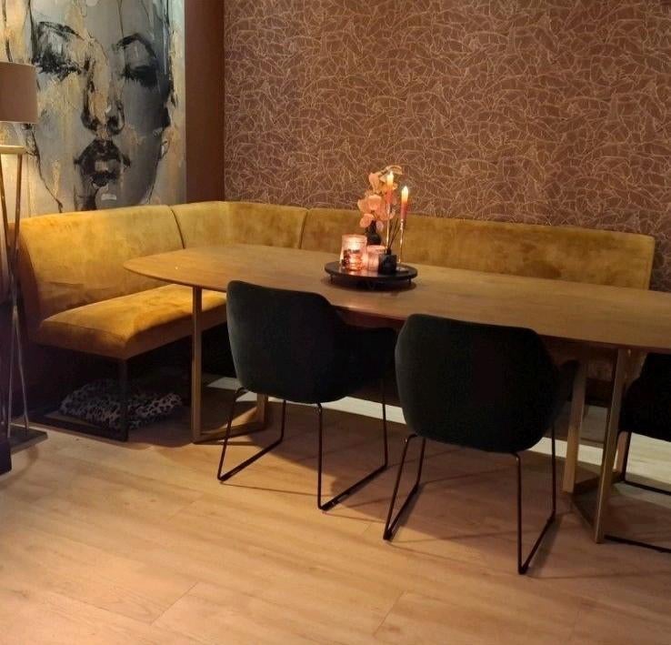 Eetkamerbank oker geel, Ophalen of Verzenden, Zo goed als nieuw, Overige kleuren, Drie