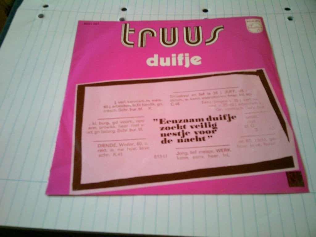 TRUUS DUIFJE - VAN EEN DROOM ALLEEN KAN JE NIET LEVEN, Cd's en Dvd's, Vinyl | Nederlandstalig, 7 inch, Ophalen of Verzenden, Levenslied of Smartlap