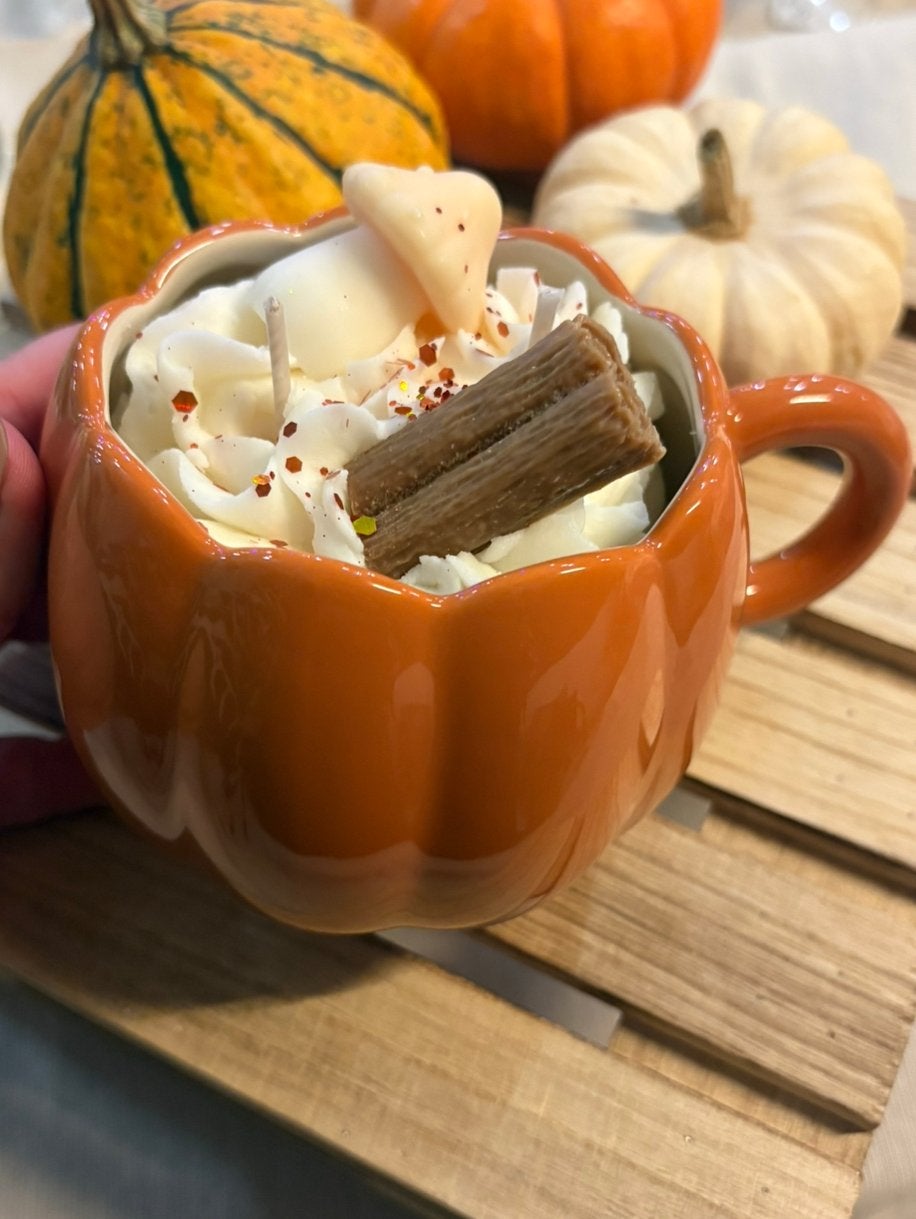Herfst kaars - Grote pompoen mok, Ophalen of Verzenden, Zo goed als nieuw, Kaars