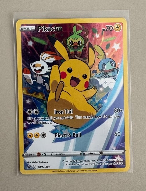 Pikachu Sword & Shield Promo SWSH020 Pokémon Kaart, Ophalen of Verzenden, Gebruikt, Losse kaart