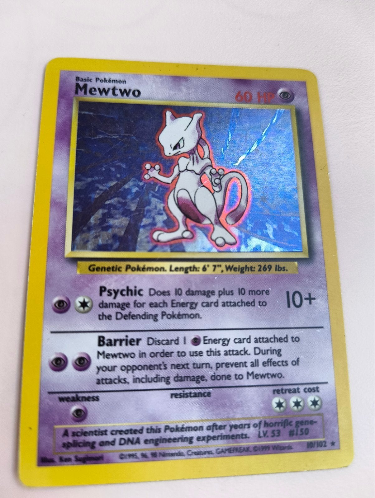 Mewtwo Holo Base Set Pokémon Kaart 10/102, Hobby en Vrije tijd, Verzamelkaartspellen | Pokémon, Ophalen of Verzenden, Gebruikt