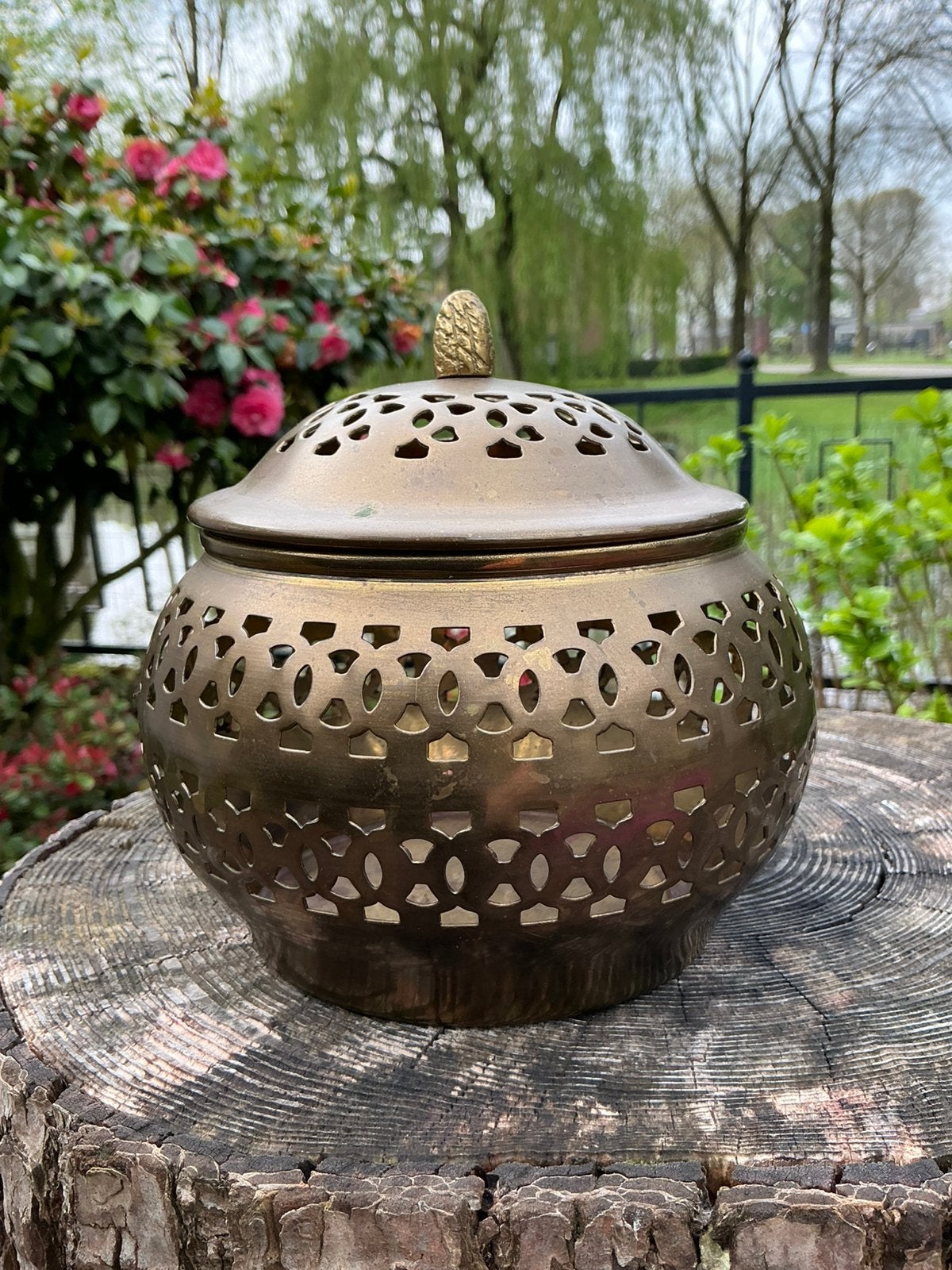 Vintage messing kandelaar ❤️ potpourri pot XL India, Ophalen of Verzenden