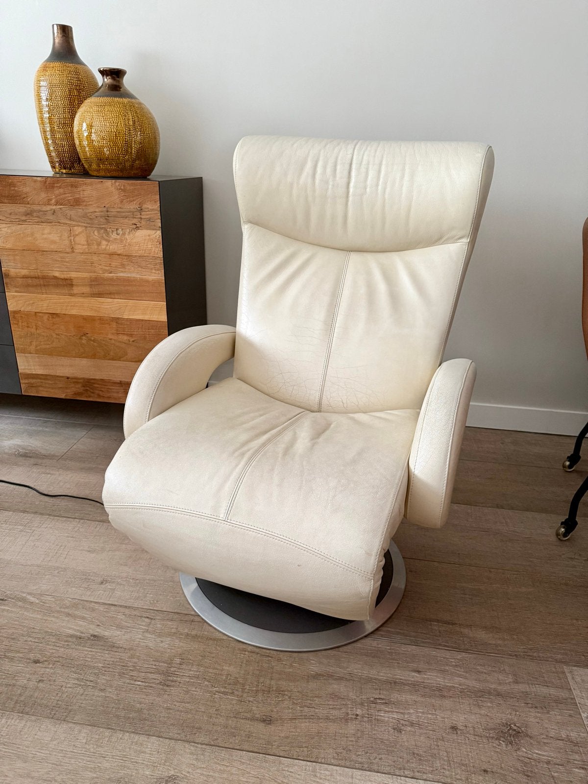 Extra Prijsverlaging! Leolux traploos leren relaxfauteuil, Ophalen, Gebruikt, 100 tot 125 cm, Leer